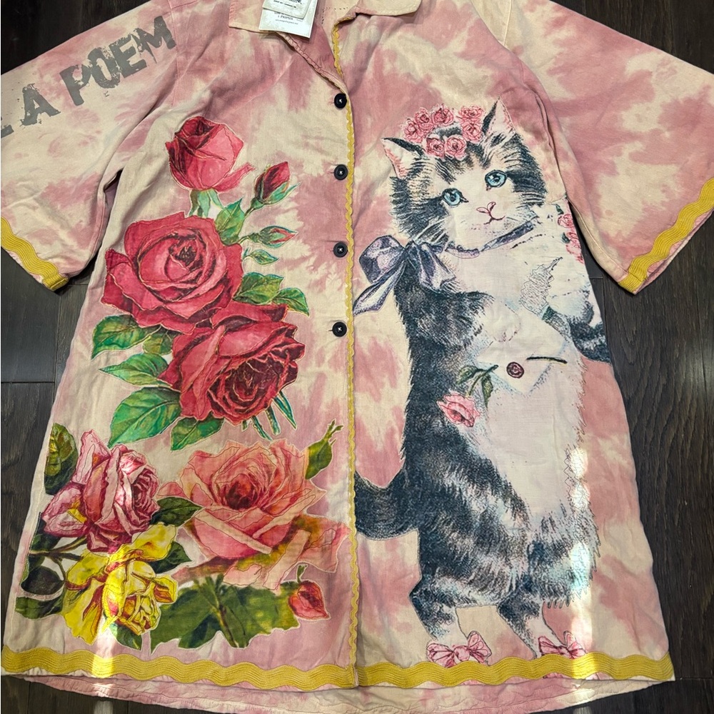 Magnolia Pearl Pink Floral Cat Print Jacket Pristine Cond, Never Worn, wth tags